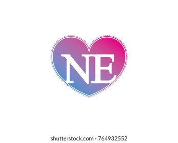 the initial letter NE in the heart symbol as a logo, sign and decoration