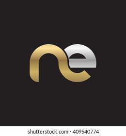 initial letter ne linked round lowercase logo gold silver black background