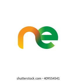 initial letter ne linked round lowercase logo orange green
