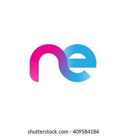 initial letter ne linked round lowercase logo pink blue purple