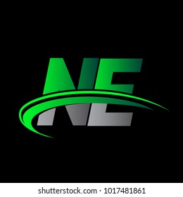 initial letter NE logotype company name colored green and black swoosh design. vector logo for business and company identity.