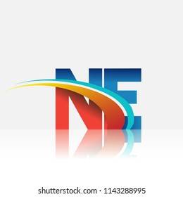 initial letter NE logotype company name colored red and blue and swoosh design. vector logo for business and company identity.
