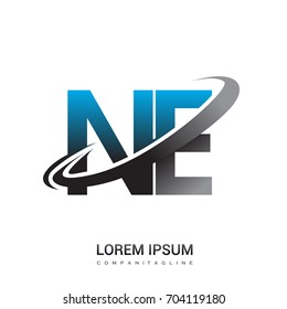 initial letter NE logotype company name colored blue and grey swoosh design. logo design for business and company identity.