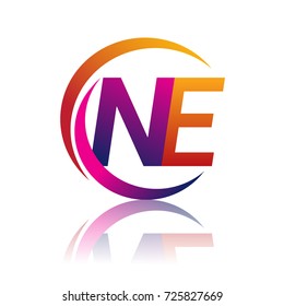 initial letter NE logotype company name orange and magenta color on circle and swoosh design. vector logo for business and company identity.