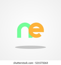 Initial letter NE lowercase logo design template green turquoise orange