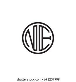 Initial letter NE, minimalist line art monogram circle logo, black color