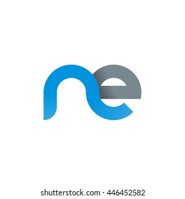 initial letter ne modern linked circle round lowercase logo blue gray