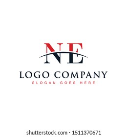 Initial letter NE, overlapping movement swoosh horizon logo company design inspiration in red and dark blue color vector
