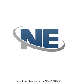 initial letter NE swoosh ring company logo blue gray