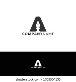 Initial letter A negative space pen logo design vector illustration