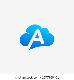 initial letter A negative space in Sky Cloud, Technology Hosting Domain BlockChain Server Logo Design - Vector