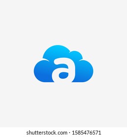 initial letter A negative space in Sky Cloud, Technology Hosting Domain BlockChain Server Logo Design - Vector
