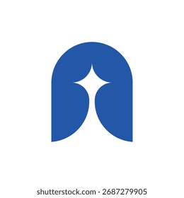Letra inicial A con espacio negativo en una estrella. Icono de logotipo plano y moderno.