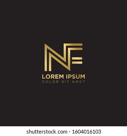 Initial Letter NF linked uppercase overlap modern gold logo vector design template. Suitable for business, consulting group company.