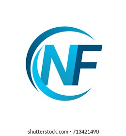 initial letter NF logotype company name blue circle and swoosh design. vector logo for business and company identity.