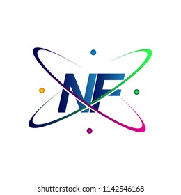 initial letter NF logotype science icon colored blue, red, green and yellow swoosh design. vector logo for business and company identity.
