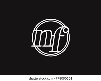 Initial letter nf lowercase outline inside the circle logo template white on black background