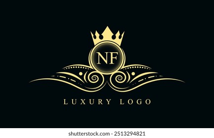 Initial letter NF luxury logo design. NF Luxurious Royal golden Logo design