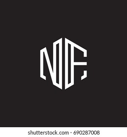 Initial letter NF, minimalist line art monogram hexagon shape logo, white color on black background