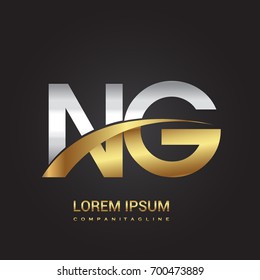 initial letter NG logotype company name colored gold and silver swoosh design. isolated on black background.