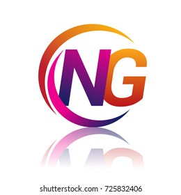 initial letter NG logotype company name orange and magenta color on circle and swoosh design. vector logo for business and company identity