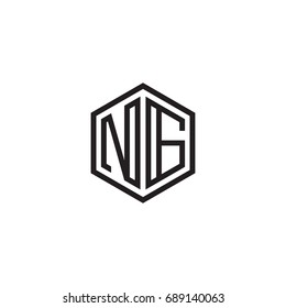 Initial letter NG, minimalist line art monogram hexagon logo, black color