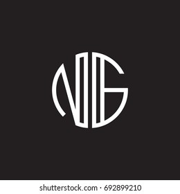 Initial letter NG, minimalist line art monogram circle shape logo, white color on black background