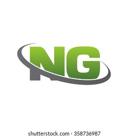 initial letter NG swoosh ring company logo green gray