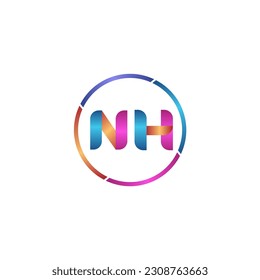 Initial letter NH curve rounded logo, gradient vibrant colorful glossy 
