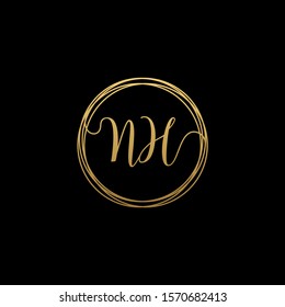 initial letter NH handwritten with circle element template. Creative fashion logo design, couple initial name , beauty icon. Logo with hand drawn style for wedding concept - vector