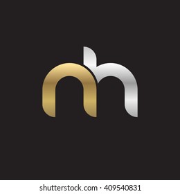 initial letter nh linked round lowercase logo gold silver black background