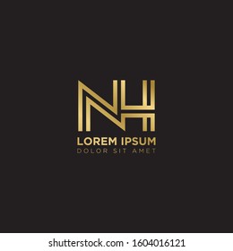 Initial Letter NH linked uppercase overlap modern gold logo vector design template. Suitable for business, consulting group company.