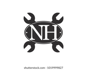 Initial letter NH logo automotive club with crossed wrench black