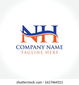 Initial Letter NH Logo Design Vector Template. Orange And Blue NH Letter Logo