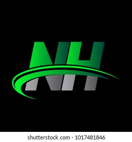 initial letter NH logotype company name colored green and black swoosh design. vector logo for business and company identity.