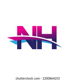 initial letter NH logotype company name colored blue and magenta swoosh design. vector logo for business and company