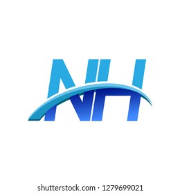 initial letter NH logotype company name colored blue and swoosh design. vector logo for business and company identity.