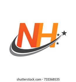 initial letter NH logotype company name colored orange and grey swoosh star design. vector logo for business and company identity.