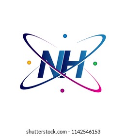 initial letter NH logotype science icon colored blue, red, green and yellow swoosh design. vector logo for business and company identity.
