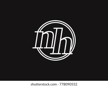 Initial letter nh lowercase outline inside the circle logo template white on black background