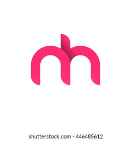 initial letter nh modern linked circle round lowercase logo pink
