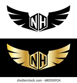 Initial Letter NH, N, H Hexagonal Shape Logo with Wings Icon