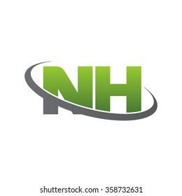 initial letter NH swoosh ring company logo green gray