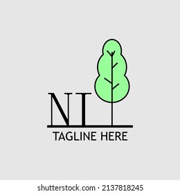 Initial letter NI with green tree logo. Minimal, simple and unique.