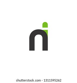 Initial Letter NI Linked Circle Lowercase Logo Black Green Icon Design Template Element - Vector