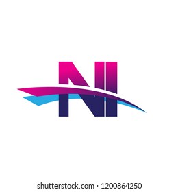 initial letter NI logotype company name colored blue and magenta swoosh design. vector logo for business and company