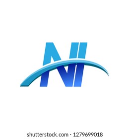 initial letter NI logotype company name colored blue and swoosh design. vector logo for business and company identity.