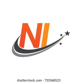 initial letter NI logotype company name colored orange and grey swoosh star design. vector logo for business and company identity.