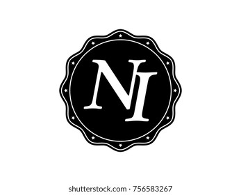 Initial letter NI monogram logo black seal stamp lace
