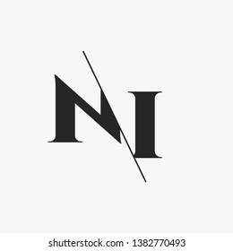 Initial Letter NI Monogram Sliced. Modern logo template isolated on gray background